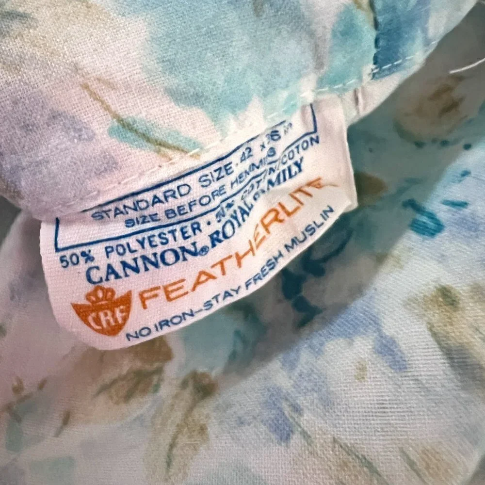 CANNON Royal Family Vintage Blue Daisy Floral Cotton Muslin Pillowcase No Iron